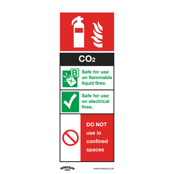 Sealey Safety Signs CO2 Fire Extinguisher - Safe Conditions Safety Sign - Self-Adhesive Vinyl - Pack of 10-SS21V10 5054511990836 SS21V10 - Buy Direct from Spare and Square