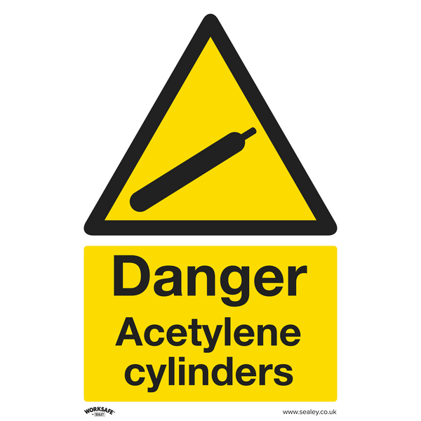 Sealey Safety Signs Danger Acetylene Cylinders - Warning Safety Sign - Rigid Plastic-SS63P1 5054630101946 SS63P1 - Buy Direct from Spare and Square