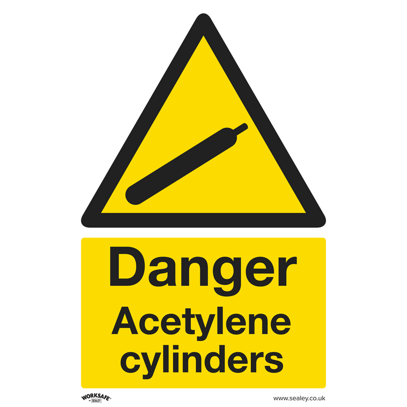 Sealey Safety Signs Danger Acetylene Cylinders - Warning Safety Sign - Self-Adhesive Vinyl-SS63V1 5054630102042 SS63V1 - Buy Direct from Spare and Square