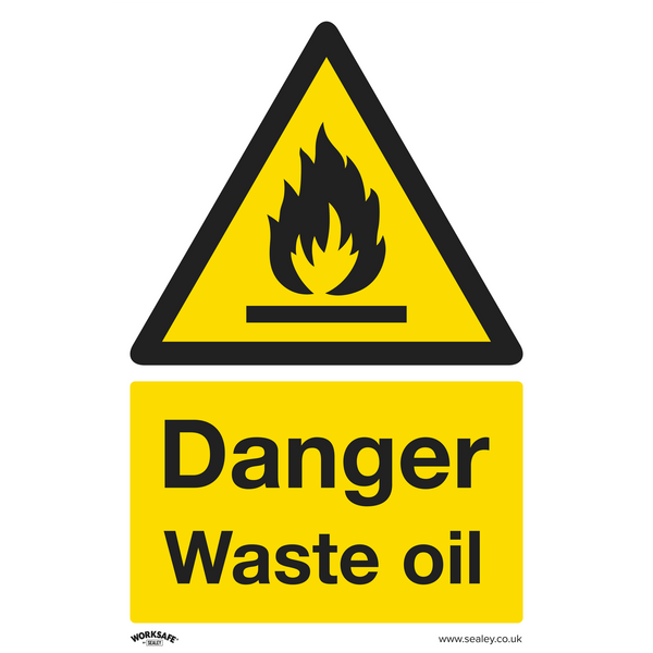 Sealey Safety Signs Danger Waste Oil - Warning Safety Sign - Self-Adhesive Vinyl - Pack of 10-SS60V10 5054630101847 SS60V10 - Buy Direct from Spare and Square