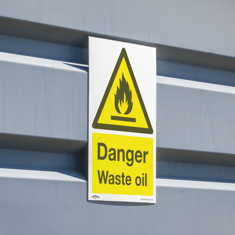 Sealey Safety Signs Danger Waste Oil - Warning Safety Sign - Self-Adhesive Vinyl-SS60V1 5054630101762 SS60V1 - Buy Direct from Spare and Square