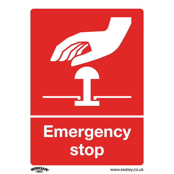 Sealey Safety Signs Emergency Stop - Safe Conditions Safety Sign - Rigid Plastic - Pack of 10-SS35P10 5054630000713 SS35P10 - Buy Direct from Spare and Square