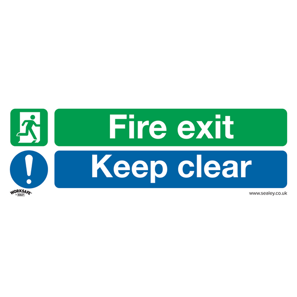 Sealey Safety Signs Fire Exit Keep Clear (Large) - Safe Conditions Safety Sign - Rigid Plastic - Pack of 10-SS32P10 5054630001499 SS32P10 - Buy Direct from Spare and Square