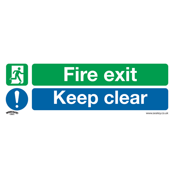 Sealey Safety Signs Fire Exit Keep Clear (Large) - Safe Conditions Safety Sign - Self-Adhesive Vinyl - Pack of 10-SS32V10 5054630001642 SS32V10 - Buy Direct from Spare and Square