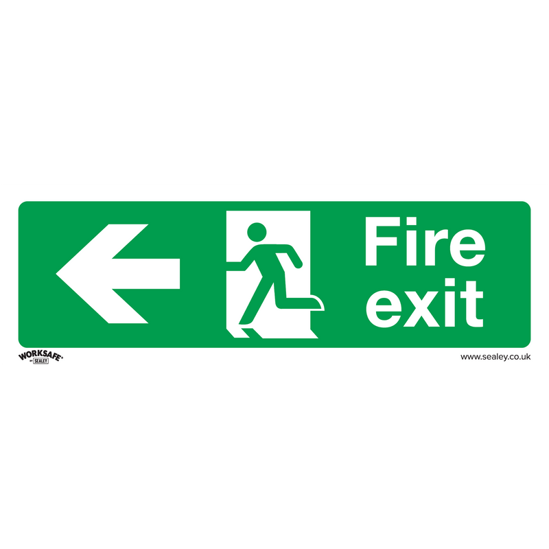 Sealey Safety Signs Fire Exit (Left) - Safe Conditions Safety Sign - Self-Adhesive Vinyl-SS25V1 5054511991581 SS25V1 - Buy Direct from Spare and Square