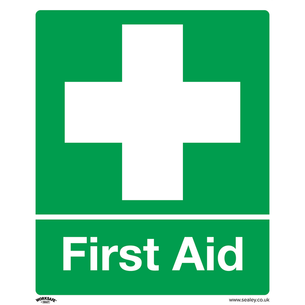 Sealey Safety Signs First Aid - Safety Sign - Self-Adhesive Vinyl - Pack of 10-SS26V10 5054630000287 SS26V10 - Buy Direct from Spare and Square