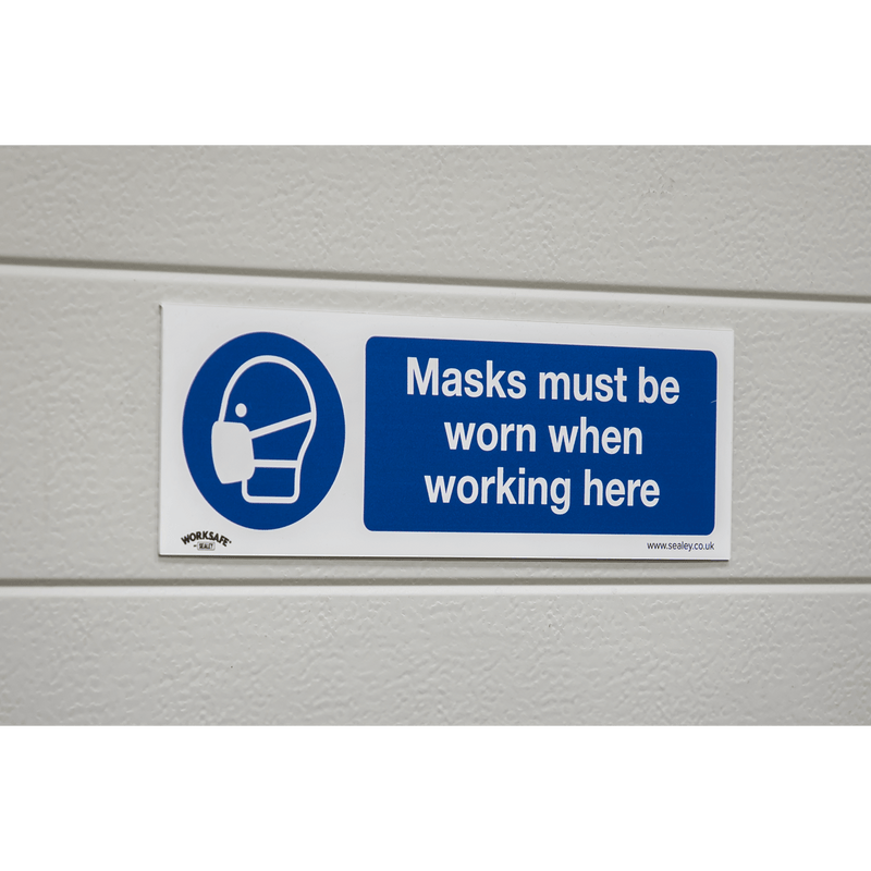 Sealey Safety Signs Masks Must Be Worn - Mandatory Safety Sign - Self-Adhesive Vinyl - Pack of 10-SS57V10 5054630102233 SS57V10 - Buy Direct from Spare and Square
