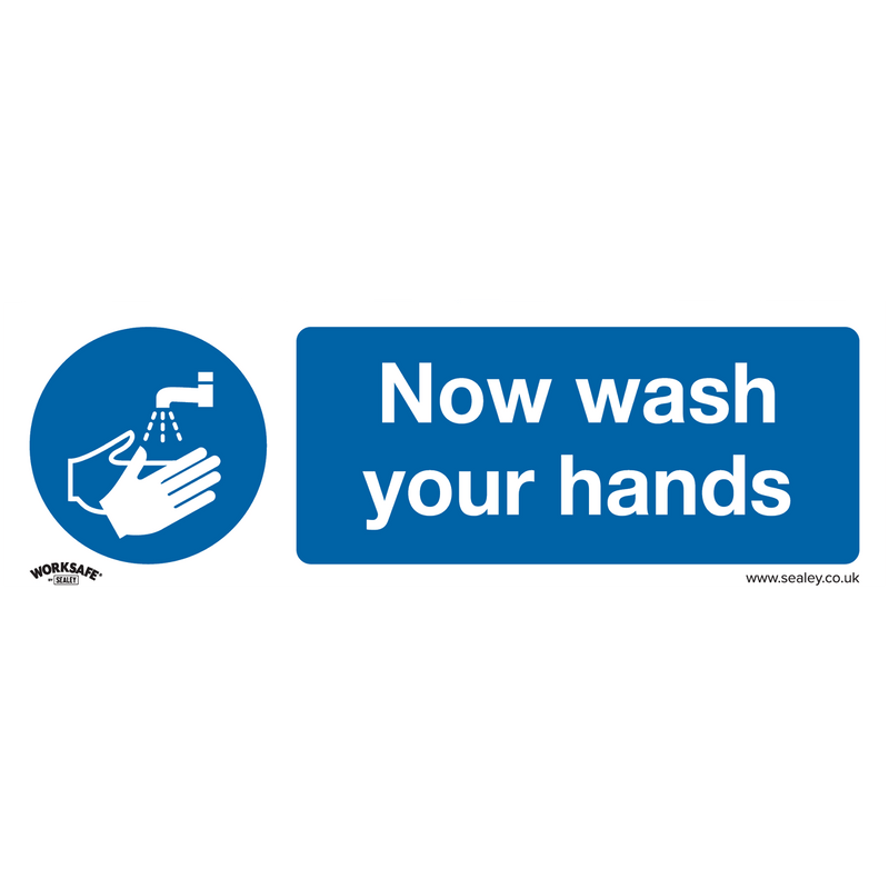 Sealey Safety Signs Now Wash Your Hands - Mandatory Safety Sign - Rigid Plastic - Pack of 10-SS5P10 5054511990065 SS5P10 - Buy Direct from Spare and Square