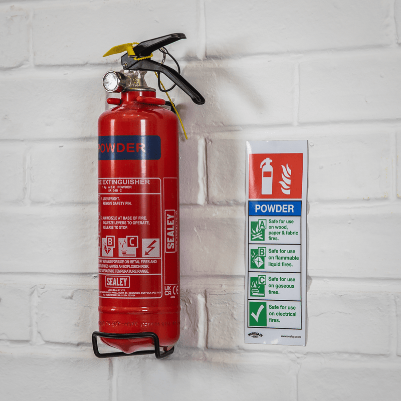 Sealey Safety Signs Powder Fire Extinguisher - Safe Conditions Safety Sign - Rigid Plastic-SS52P1 5054630102127 SS52P1 - Buy Direct from Spare and Square