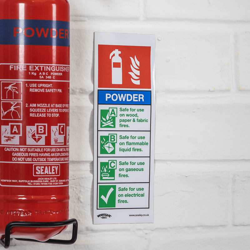 Sealey Safety Signs Powder Fire Extinguisher - Safe Conditions Safety Sign - Rigid Plastic-SS52P1 5054630102127 SS52P1 - Buy Direct from Spare and Square