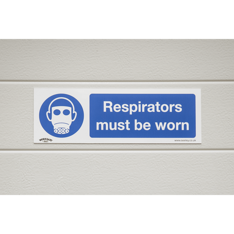 Sealey Safety Signs Respirators Must Be Worn - Mandatory Safety Sign - Self-Adhesive Vinyl-SS56V1 5054630102325 SS56V1 - Buy Direct from Spare and Square