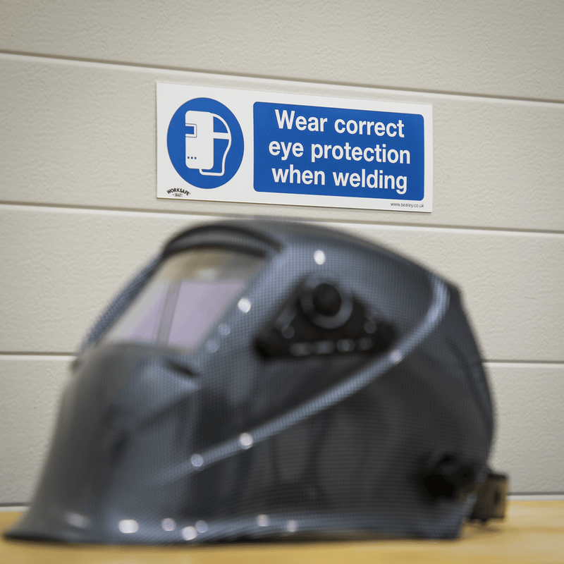 Sealey Safety Signs Wear Eye Protection When Welding - Mandatory Safety Sign - Self-Adhesive Vinyl-SS54V1 5054630102271 SS54V1 - Buy Direct from Spare and Square