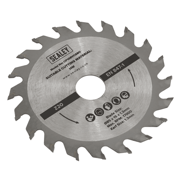 Sealey Saw Blades 20tpu Circular Saw Blade Ø85 x 15 x 1.3mm-SM85B20 5054630247255 SM85B20 - Buy Direct from Spare and Square