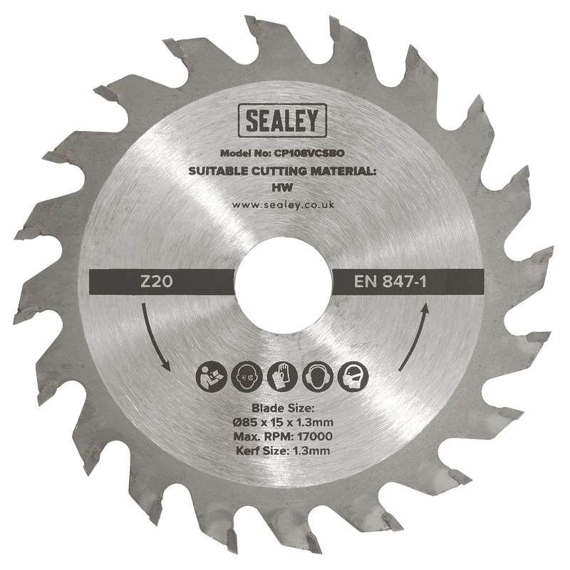 Sealey Saw Blades 20tpu Circular Saw Blade Ø85 x 15 x 1.3mm-SM85B20 5054630247255 SM85B20 - Buy Direct from Spare and Square