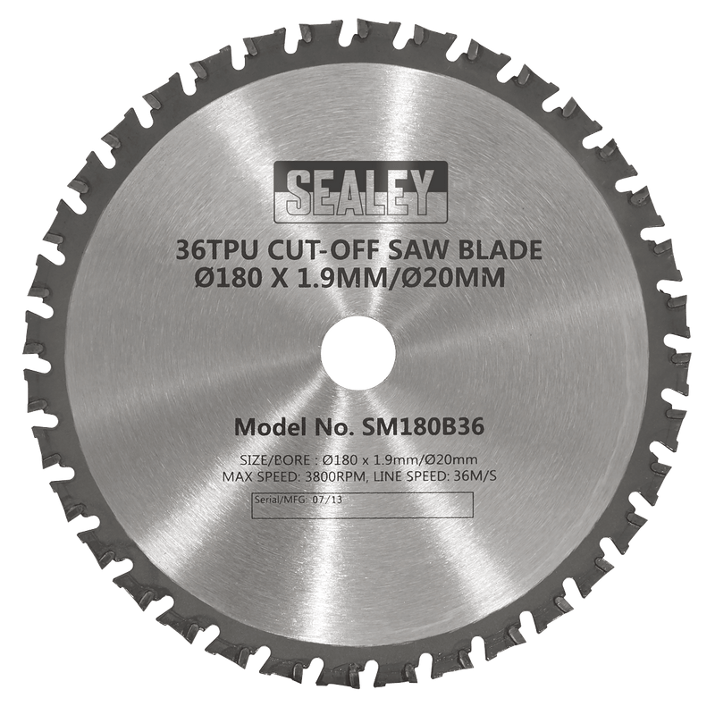 Sealey Saw Blades 36tpu Cut-Off Saw Blade Ø180 x 1.9mm/Ø20mm-SM180B36 5051747786486 SM180B36 - Buy Direct from Spare and Square