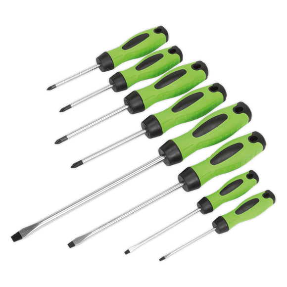 Sealey Screwdriver 8 Piece High Vis Screwdriver Set - Lifetime Guarantee - Green HV001 - Buy Direct from Spare and Square
