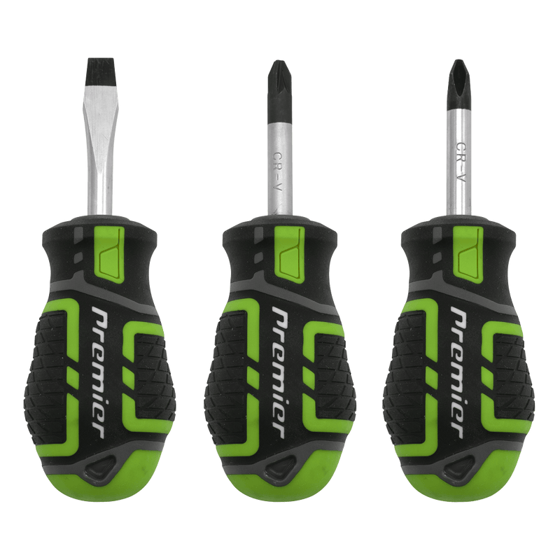 Sealey Screwdrivers 3pc GripMAX® Stubby Screwdriver Set - Hi-Vis-AK4328HV 5054630055164 AK4328HV - Buy Direct from Spare and Square