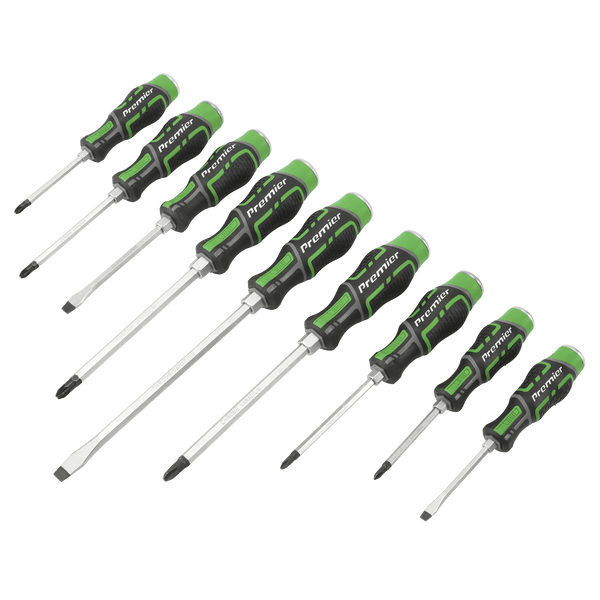 Sealey Screwdrivers 9pc Hammer-Thru Screwdriver Set Hi-Vis Green-AK4941HV 5054630101656 AK4941HV - Buy Direct from Spare and Square