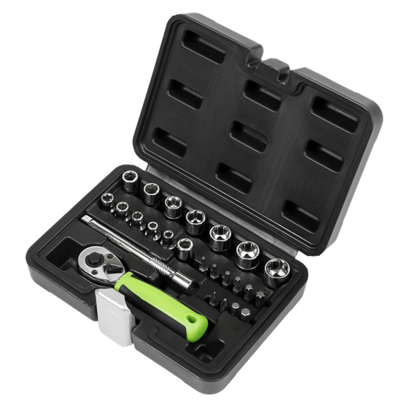 Sealey Socket Set 25 Piece 1/4" Drive Socket Set With Carry Case - Lifetime Guarantee S01233 - Buy Direct from Spare and Square