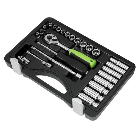 Sealey Socket Set 26 Piece 1/4" Drive Socket Set With Carry Case - Lifetime Guarantee S01234 - Buy Direct from Spare and Square