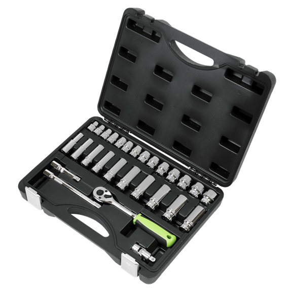 Sealey Socket Set 28 Piece 3/8" Drive Socket Set With Carry Case - Lifetime Guarantee S01236 - Buy Direct from Spare and Square