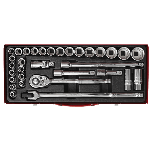 Sealey Socket Set 32 Piece 1/2"Sq Drive, 6Pt WallDrive® Socket Set - Metric/Imperial - Lifetime Guarantee AK693 - Buy Direct from Spare and Square
