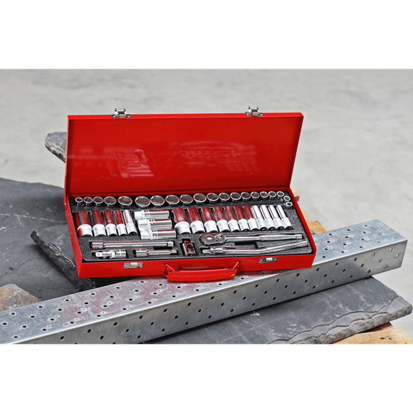 Sealey Socket Set 45 Piece 13/8"Sq Drive, 6Pt WallDrive® Socket Set - Metric/Imperial - Lifetime Guarantee AK692 - Buy Direct from Spare and Square