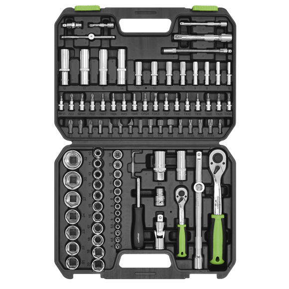 Sealey Socket Set 94 Piece 1/4" and 1/2" Drive Socket Set With Carry Case - Lifetime Guarantee S01210 - Buy Direct from Spare and Square