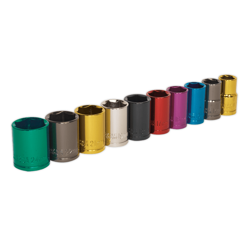 Sealey Socket Sets 10pc 1/2"Sq Drive Multi-Coloured Socket Set-AK288 5024209600774 AK288 - Buy Direct from Spare and Square