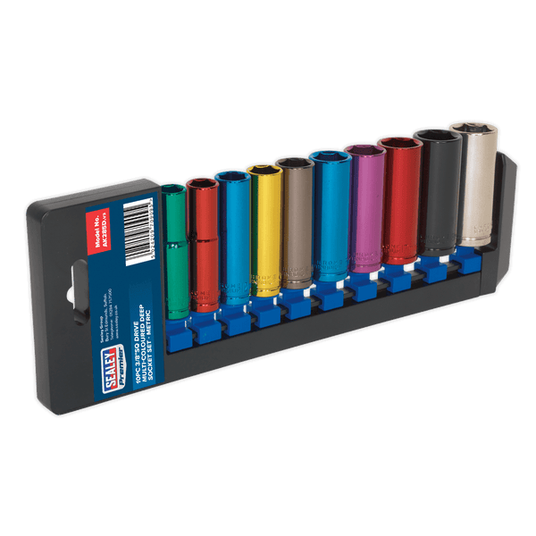 Sealey Socket Sets 10pc 3/8"Sq Drive Deep Multi-Coloured Socket Set-AK285D 5024209709095 AK285D - Buy Direct from Spare and Square