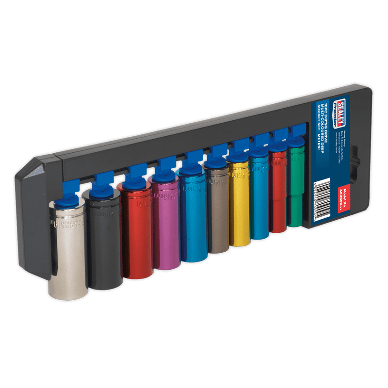 Sealey Socket Sets 10pc 3/8"Sq Drive Deep Multi-Coloured Socket Set-AK285D 5024209709095 AK285D - Buy Direct from Spare and Square