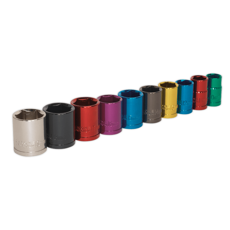 Sealey Socket Sets 10pc 3/8"Sq Drive Multi-Coloured Socket Set-AK285 5024209709088 AK285 - Buy Direct from Spare and Square