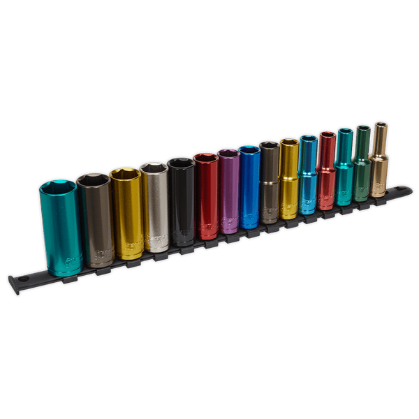Sealey Socket Sets 15pc 1/2"Sq Drive Deep Multi-Coloured Socket Set-AK2874D 5054511271126 AK2874D - Buy Direct from Spare and Square