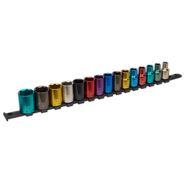 Sealey Socket Sets 15pc 1/2"Sq Drive Multi-Coloured Socket Set WallDrive®-AK2874 5054511271119 AK2874 - Buy Direct from Spare and Square