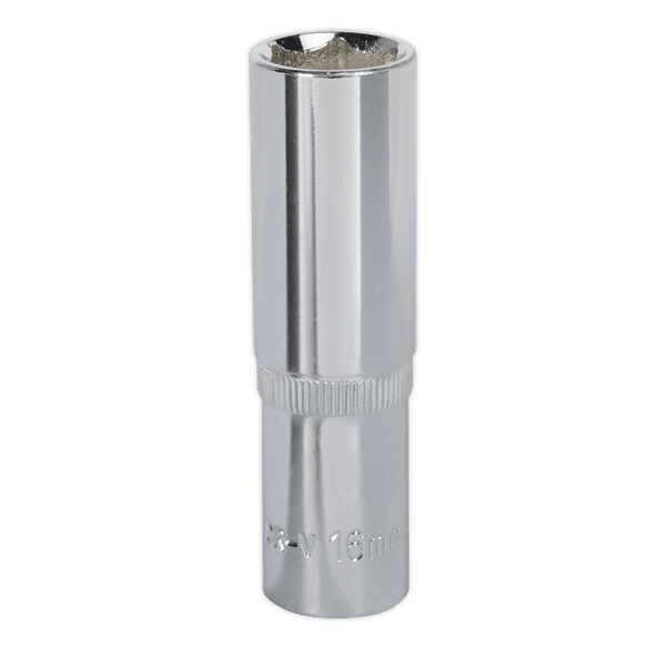 Sealey Sockets Individual 16mm 1/2"Sq Drive Fully Polished Deep WallDrive® Socket-SP1216D 5051747360204 SP1216D - Buy Direct from Spare and Square