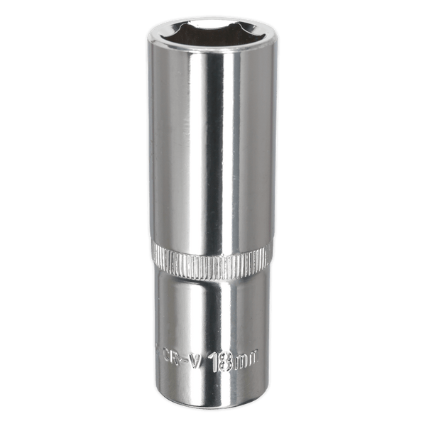 Sealey Sockets Individual 18mm 1/2"Sq Drive Fully Polished Deep WallDrive® Socket-SP1218D 5054511378764 SP1218D - Buy Direct from Spare and Square