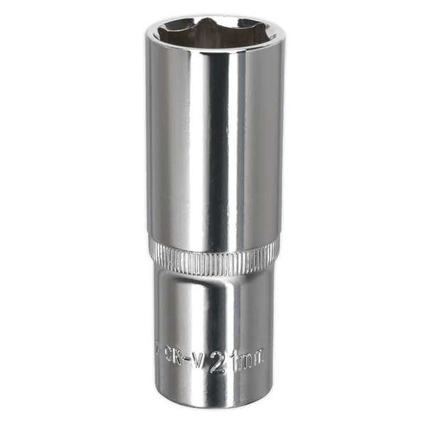Sealey Sockets Individual 21mm 1/2"Sq Drive Fully Polished Deep WallDrive® Socket-SP1221D 5051747360297 SP1221D - Buy Direct from Spare and Square