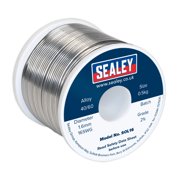 Sealey Solder 0.5kg Solder Wire Quick Flow 1.6mm/16SWG 40/60-SOL16 5054511036671 SOL16 - Buy Direct from Spare and Square