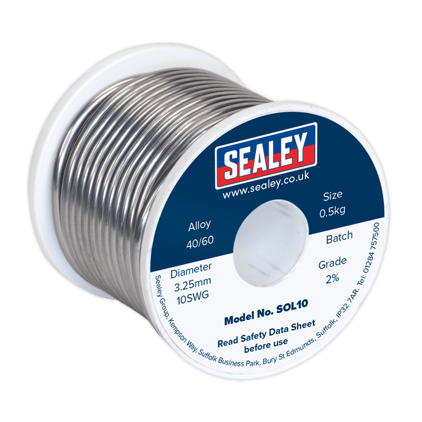 Sealey Solder 0.5kg Solder Wire Quick Flow 3.25mm/10SWG 40/60-SOL10 5054511036657 SOL10 - Buy Direct from Spare and Square