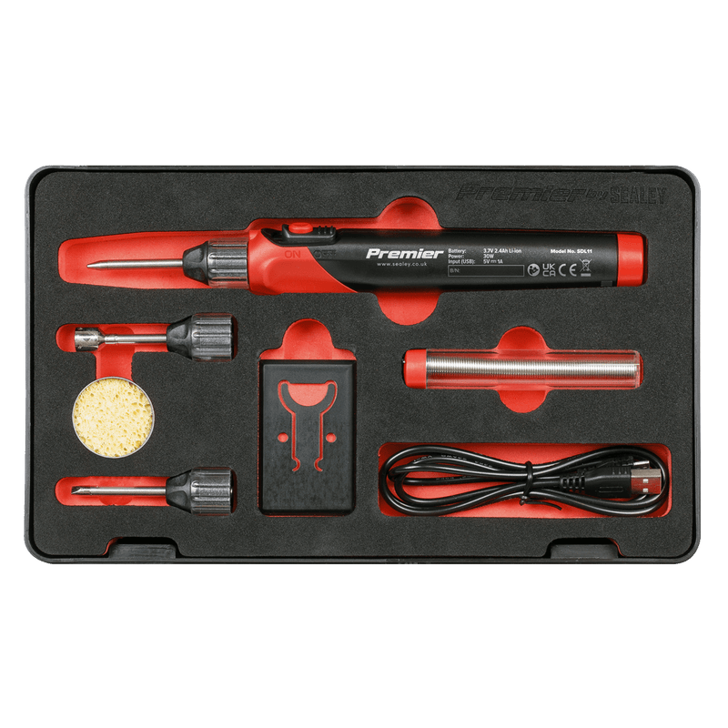 Sealey Soldering & Heating 30W Rechargeable Soldering Iron Kit-SDL11 5054511797268 SDL11 - Buy Direct from Spare and Square