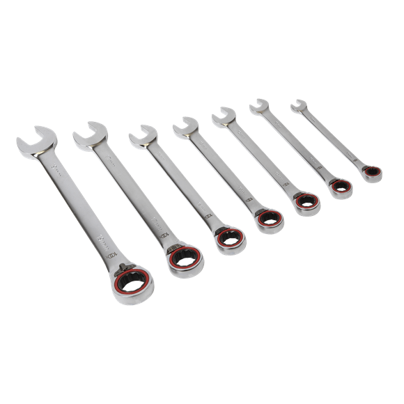 Sealey Spanner Platinum Series Reversible, 7 Piece Ratchet, Metric Combination Spanner Set - Lifetime Guarantee AK63945 - Buy Direct from Spare and Square