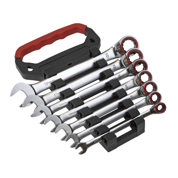 Sealey Spanner Platinum Series Reversible, 7 Piece Ratchet, Metric Combination Spanner Set - Lifetime Guarantee AK63945 - Buy Direct from Spare and Square