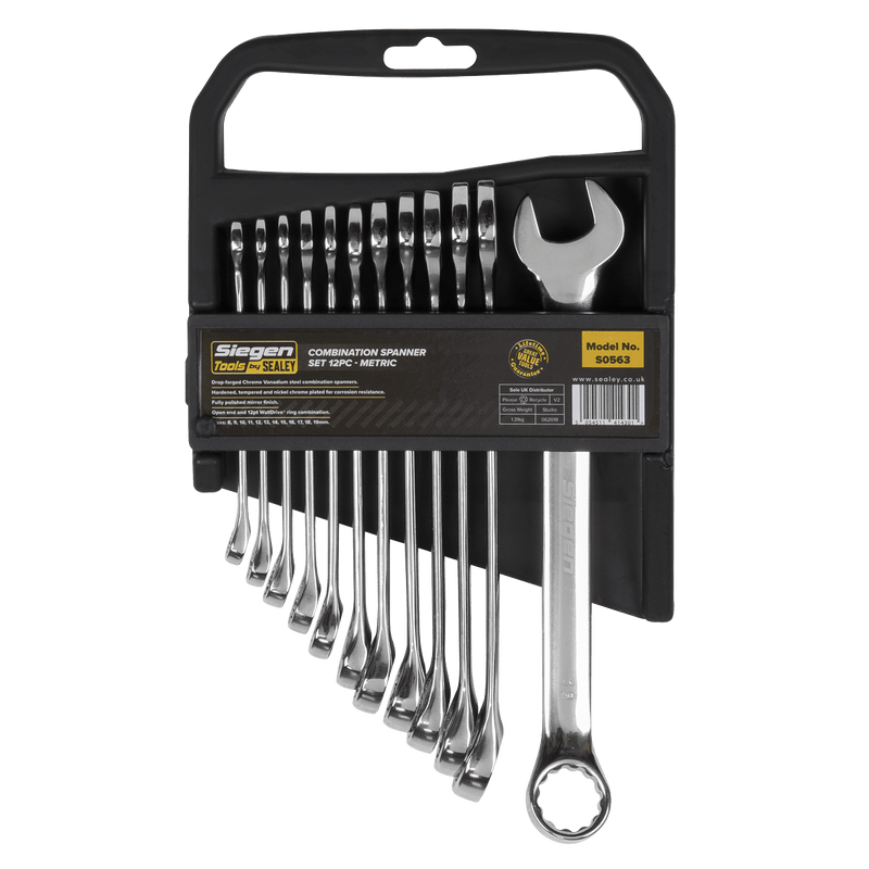 Sealey Spanners 12pc Combination Spanner Set-S0563 5054511414301 S0563 - Buy Direct from Spare and Square