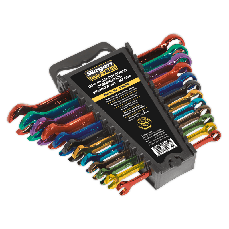 Sealey Spanners 12pc Multi-Coloured Combination Spanner Set-S01074 5051747997721 S01074 - Buy Direct from Spare and Square