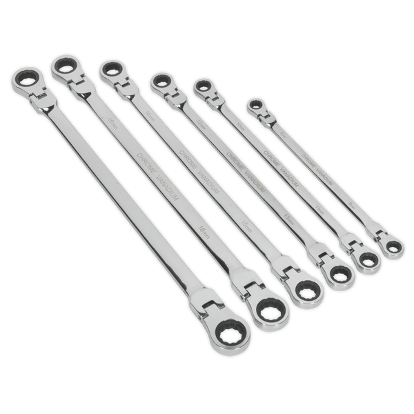 Sealey Spanners 6pc Extra-Long Flexi-Head Double End Ratchet Ring Spanner Set-AK63832 5051747740457 AK63832 - Buy Direct from Spare and Square