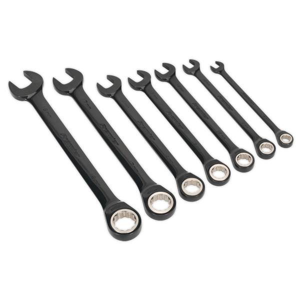 Sealey Spanners 7pc Combination Ratchet Spanner Set - Black Series-AK7978 5054511121728 AK7978 - Buy Direct from Spare and Square