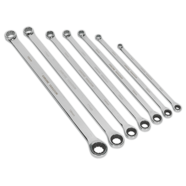 Sealey Spanners 7pc Extra-Long Double Ring Ratchet/Fixed Spanner Set-AK6319 5051747740488 AK6319 - Buy Direct from Spare and Square