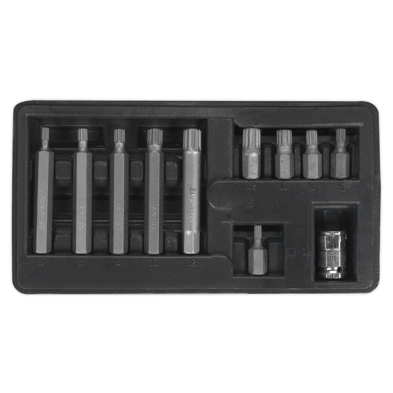 Sealey Specialised Bits & Sockets 11pc 3/8"Sq Drive Spline Bit & Holder Set-S0534 5024209689991 S0534 - Buy Direct from Spare and Square