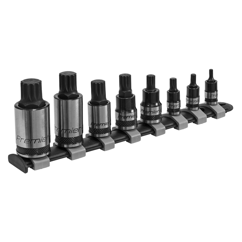 Sealey Specialised Bits & Sockets 8pc 1/4", 3/8" & 1/2"Sq Drive Spline Socket Bit Set - Black Series-AK6214B 5054511267433 AK6214B - Buy Direct from Spare and Square