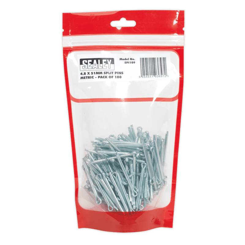 Sealey Split Pins 4.8 x 51mm Split Pin - Pack of 100-SPI109 5054511036572 SPI109 - Buy Direct from Spare and Square